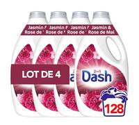Dash 2en1 Lessive Liquide, 128 Lavages (4x32), Jasmin Et Rose De Mai, Technologie Ultra Nettoyante Et Fraîcheur Longue Durée, Élimine Les Saletés et Taches Incrustées, Fabriqué en France