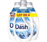 Dash 2en1 Lessive Liquide, 160 Lavages (4 x 40 Lavages), Envolée d’Air, avec 3 SEMAINES DE FRAÎCHEUR* et Lenor, Fabriquée En France, Dash 2in1
