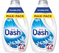 Dash 2en1 Lessive Liquide, 44 Lavages, Parfum Envolée d'Air, Jusqu'à 3 Semaines de Fraîcheur, Fabriqué en France (Lot de 2)