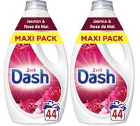 Dash 2en1 Lessive Liquide, 44 Lavages, Parfum Jasmin et Rose de Mai, Jusqu'à 3 Semaines de Fraîcheur, Fabriqué en France (Lot de 2)