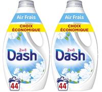 Dash 2en1 Lessive Liquide Air Frais et Fleurs Blanches, 44 Lavages, Avec Plus de Fraîcheur Lenor, Nettoyage en Profondeur, Parfum Printanier, Idéale pour Prétraitement, Fabriquée en France (Lot de 2)