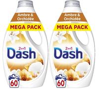 Dash 2en1 Lessive Liquide Ambre & Orchidée, 60 Lavages, 3 Semaines de Fraîcheur, Avec Lenor, Notes de Vanille et d'Ambre, Nettoyage en Profondeur, Marque Française Traditionnelle, Fabriquée à Amiens