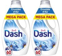 Dash 2en1 Lessive Liquide Envolée d'Air, 60 Lavages, 3 Semaines de Fraîcheur, Avec Lenor, Parfum Brise Marine et Fleurs Fraîches, Nettoyage en Profondeur, Fabriquée en France (Lot de 2)