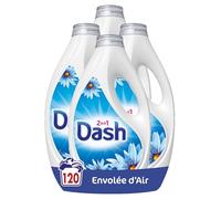 Dash 2en1 Lessive Liquide, 120 Lavages (4X30), Parfum Envolée d'Air, Jusqu'à 3 Semaines de Fraîcheur, Fabriqué en France