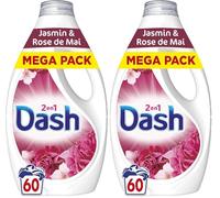 Dash 2en1 Lessive Liquide Jasmin et Rose de Mai, 60 Lavages, 3 Semaines de Fraîcheur, Avec Lenor, Notes Florales et Baies Rouges, Nettoyage en Profondeur, Fabriquée en France (Lot de 2)