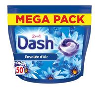 Dash 2en1 PODS Envolée d'Air, 50 Lavages, Lessive Capsules 3-en-1, 3 Semaines de Fraîcheur avec Lenor, Parfum Brise Marine et Fleurs Fraîches, Efficace en Cycle Froid, Fabriquée en France