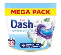 Dash 2en1 PODS Fraîcheur de Coton, 44 Lavages, Lessive Capsules 3-en-1, Élimination des Odeurs avec Lenor, Notes de Coton et Bois de Cèdre, Efficace en Cycle Froid, Fabriquée en France