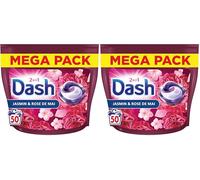 Dash 2en1 PODS Jasmin et Rose de Mai, 50 Lavages, Lessive Capsules 3-en-1, 3 Semaines de Fraîcheur avec Lenor, Notes Florales et Baies Rouges, Efficace en Cycle Froid, Fabriquée en France (Lot de 2)