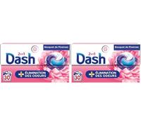 Dash 2en1 PODS, Lessive En Capsule, 30 Lavages, Bouquet de pivoines, PLUS DE FRAÎCHEUR, ÉLIMINATION DES ODEURS avec l’adoucissant Lenor, Fabriquée En France, Dash 2in1 (Lot de 2)