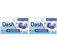 Dash 2en1 PODS, Lessive En Capsule, 30 Lavages, Fraîcheur de Coton, PLUS DE FRAÎCHEUR, ÉLIMINATION DES ODEURS avec l’adoucissant Lenor, Fabriquée En France, Dash 2in1 (Lot de 2)