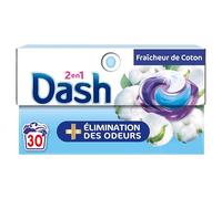 Dash 2en1 PODS, Lessive En Capsule, 30 Lavages, Fraîcheur de Coton, PLUS DE FRAÎCHEUR, ÉLIMINATION DES ODEURS avec l’adoucissant Lenor, Fabriquée En France, Dash 2in1