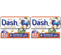 Dash 2en1 PODS, Lessive En Capsule, 33 Lavages, Parfum Fleur de Monoi, 3 Semaines De Fraîcheur* Avec L’Adoucissant Lenor, Fabriqué En France (Lot de 2)
