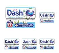 Dash 2en1 PODS, Lessive En Capsule, 33 Lavages,Parfum Fraicheur de Coton, 3 Semaines De Fraîcheur Avec L’Adoucissant Lenor (Lot de 5)