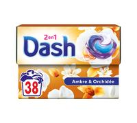 Dash 2en1 PODS®, Lessive En Capsule, 38 Doses, Parfum Ambre & Orchidée, 3 Semaines De Fraîcheur Avec L’Adoucissant Lenor, Fabriqué En France