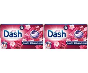 Dash 2en1 PODS, Lessive En Capsule, 38 Lavages, Jasmin Et Rose De Mai, 3 SEMAINES DE FRAÎCHEUR* AVEC L’ADOUCISSANT LENOR, Fabriquée En France, Dash 2in1 (Lot de 2)