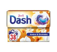 Dash 2en1 PODS, Lessive En Capsule, 38 Lavages, Parfum Ambre et Orchidée, 3 Semaines De Fraîcheur Avec L’Adoucissant Lenor