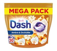 Dash 2en1 PODS, Lessive En Capsule, 50 Lavages, Parfum Ambre et Orchidée, 3 SEMAINES DE FRAÎCHEUR* et Lenor, Fabriquée En France
