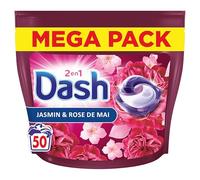 Dash 2en1 PODS Jasmin et Rose de Mai, 50 Lavages, Lessive Capsules 3-en-1, 3 Semaines de Fraîcheur avec Lenor, Notes Florales et Baies Rouges, Efficace en Cycle Froid, Fabriquée en France