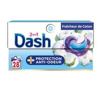 Dash 2in1 PODS, Lessive En Capsule, 28 Lavages, Fraîcheur de Coton, FRAÎCHEUR INTENSE, Fabriquée En France