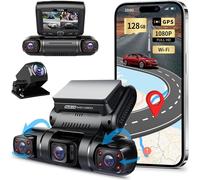 Dash Cam Quad 4x1080P Front, Left, Right and Rear Car Camera, GPS WiFi 24H Parking Mode, Night Vision IR Dash Cam Car, 150° Angle WDR 3 Inch TFT G-Sensor Free 128GB