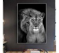 DASHBIG Tigre Lion Animaux Sauvages Peintures sur Toile Poster Moderne Noir et Blanc pour Décoration Salon Maison | 50 x 70 cm Sans Cadre