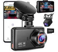 Dashcam 4K + 2K avant/arrière, WiFi, écran 3"", vision nocturne, G-capteur, boucle, carte SD 64 Go