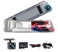 Dashcam Rétroviseur avec caméra de recul avec carte 64 G incluse, écran tactile Full HD 4,7 pouces 720p Caméra avant et arrière