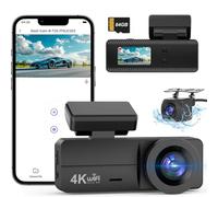 Dashcam Voiture Avant Arrière,4K+1080P Dashcam,Carte SD 64GB Insérée Camera Embarquée Voiture,Caméra de Voiture WiFi,Super Vision Nocturne,Mode Parking 24H,CapteurG,Enregistrement en Boucle