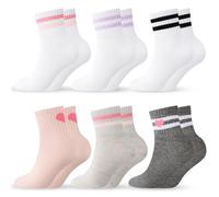 DASHUAIGE Lot de 6 paires de chaussettes de sport en coton pour enfants avec rayures mignonnes cœurs, chaussettes extensibles pour filles et garçons de 3 à 12 ans, Rose/blanc/gris/kaki, 6-8 Years