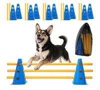 DASIAUTOEM Agility Kit d'obstacles pour chiens, accessoires d'entraînement pour chiens et chevaux, obstacles d'agilité pour enfants, avec 5 barres et 10 coupons, kit d'obstacles pour football, sports