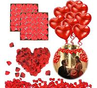 DASIAUTOEM Bougies Romantiques Set, 1000 pièces pétales de rose rouge 50 Bougies en Forme de Coeur 10 Amour Coeur Feuille de Ballons pour Saint Valentin Mariage D'anniversaire Fiançailles Table Décor