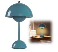 DASIAUTOEM Lampe Champignon, Lampe de Table Sans Fil, Portable Entièrement Graduable, Macaron de Table Tactile avec 3 Modes de Luminosité, Lampe de Chevet Rétro (Bleu)