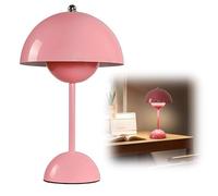 DASIAUTOEM Lampe Champignon, Lampe de Table Sans Fil, Portable Entièrement Graduable, Macaron de Table Tactile avec 3 Modes de Luminosité, Lampe de Chevet Rétro (Rose)