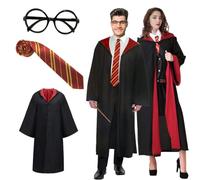 DASIAUTOEM Robe de Magicien Gryffondor, Costume Magicien, Robe de Magicien pour Adulte, avec Cape, Cravate, Lunettes, Déguisement Cosplay Sorcier pour Carnaval, Halloween, Costume de Fête