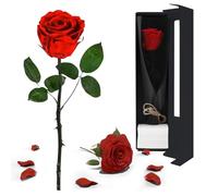 DASIAUTOEM Rose Eternelle Cadeau Femme,Vraie Rose Eternelle avec Tige, Fleur Naturelle préservée au Parfum Rose, Fleur Eternelle Cadeau Femme Maman Grand Mères Anniversaire Mariage Salon