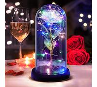 DASIAUTOEM Rose Eternelle sous Cloche, Rose Enchantée La Belle et la Bête Rose Eternelle,Rose Galaxy Dôme en Verre avec Lumières LED pour Maman,Femme,Petite Amie Anniversaire, Saint Valentin
