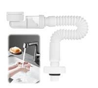 DASIAUTOEM Siphon de 1 1/4", Siphon Économiseur d'espace, Lavabo Réglable, Tuyau de Vidange Flexible, Anti-Odeurs, Tuyau d'évacuation des Eaux Usées Remplaçable (Blanc)