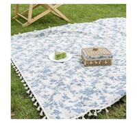 DASJKDI Couverture de Camping à Pampilles Grille Blanche 1 pièce avec Garniture Convient for Les Voyages la Plage, Le Camping, randonnée, Pique-niques dans Parcs pour Le Camping(Blue,140x140cm)