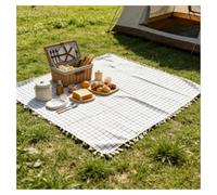 DASJKDI Couverture de Camping à Pampilles Grille Blanche 1 pièce avec Garniture Convient for Les Voyages la Plage, Le Camping, randonnée, Pique-niques dans Parcs pour Le Camping(White,140x180cm)