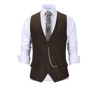 DASJKDI Gilet de costume for homme à col en V, laine chevrons, classique, décontracté, coupe slim, avec poche(Coffee,XXXL)