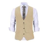 DASJKDI Gilet de costume for homme à col en V, laine chevrons, classique, décontracté, coupe slim, avec poche(Champagne,S)