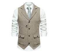 DASJKDI Gilet de costume for homme, gilet en tissu à chevrons, veste décontractée col rabattu for mariage, affaires, blazer(Khaki,Asian M(US M))