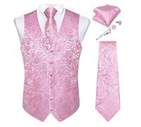 DASJKDI Gilet de mariage for homme, sans manches, col en V, satin, luxe, avec cravate, pochette, boutons manchette et pince, 5 pièces(Color 14,XL)