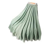 DASJKDI Jupe Longue Double Couche en Coton et Lin, Taille élastique, Ourlet évasé, Jupes Maxi décontractées d'inspiration Hanfu for Femmes, Printemps Tenues d'été pour Femmes(Green)