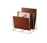 DASJKDI Porte Journaux Revues Support de rangement livres en fer luxe léger, métal et cuir, petit porte-journaux, salon américain, étagère à magazines, étagères au sol(Double layer style)