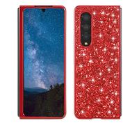 DasKAn Compatible pour Samsung Galaxy Z Fold 3 5G Glitter Coque, Brillant Paillettes Galvanoplastie Caoutchouc Pare-Chocs Anti-Chute Antichoc Ultra Mince TPU Arrière Housse de Protection, Rouge