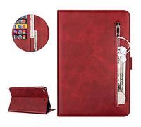 DasKAn Coque en Cuir à Rabat pour iPad Mini 1/2/3/4/5 8.0 avec Pochette à Glissière, Magnétique Folio Portefeuille Housse de Protection avec Porte Carte Fonction de Support Étui de Tablette, Rouge