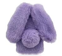 DasKAn Oreilles de Lapin 3D Fourrure Coque pour Samsung Galaxy A21s, Bling Strass Diamant Design Fait à la Main Hiver Chaud Souple Peluche Housse de Protection Arrière Étui de Téléphone,Violet