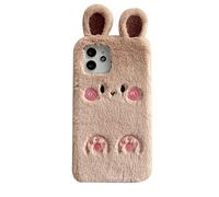DasKAn pour iPhone 7/8 / SE 2020 4,7" Oreilles de Lapin Fourrure Coque, Femme Fait à la Main 3D Animaux Motif Antichoc Hiver Chaud Souple Peluche Housse de Protection Étui pour Téléphone, Or