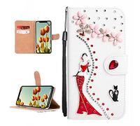 DasKAn pour iPhone X/XS 5,8" Diamant Coque à Rabat, Bling Strass Fille Sexy Chat Noir Design Folio Magnétique Flip Portefeuille Housse de Protection avec Porte Carte et Dragonne, Blanc